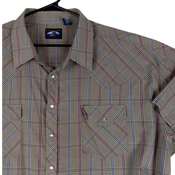 Falcon Bay Vintage Western Shirt Men's 4XL Tan Plaid Pearl Snap Rockabilly Rodeo - Picture 1 of 10